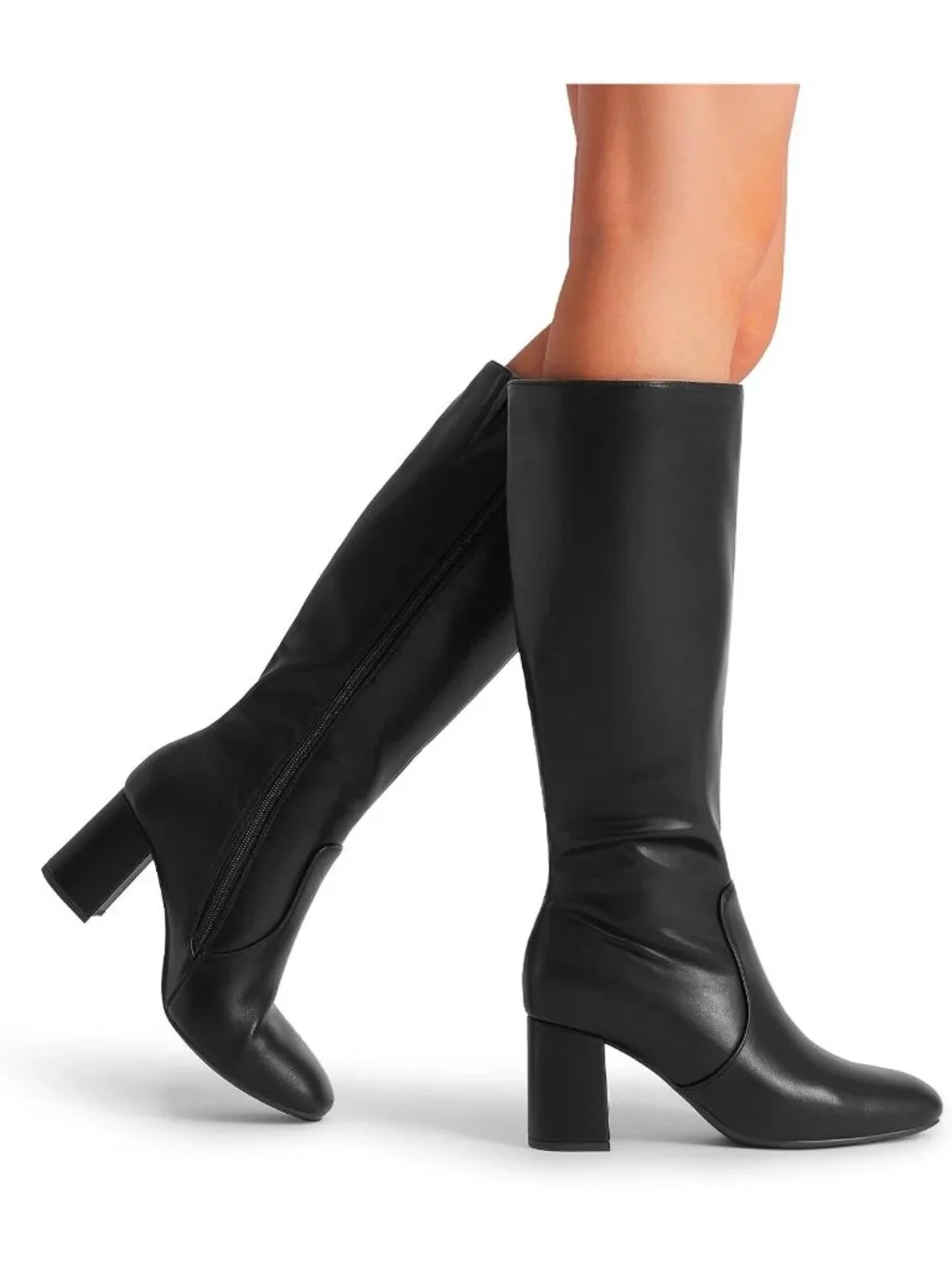 Dream Pairs Women's Black Square Toe Side Zipper Comfortable Knee High Boots